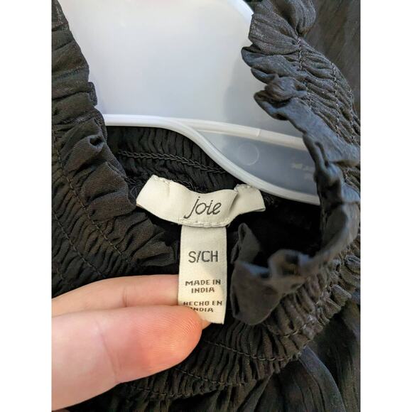 Joie Smocked Top S Black Sheer Long Sleeves Lined Keyhole Blouse High Mock Neck - Picture 8 of 14